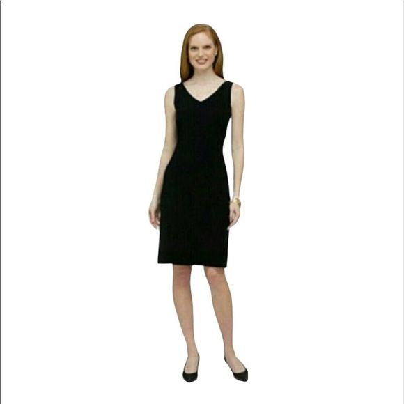 JONES NEW YORK 4 LBD V neck front and back zipper back black dress - Picture 1 of 10